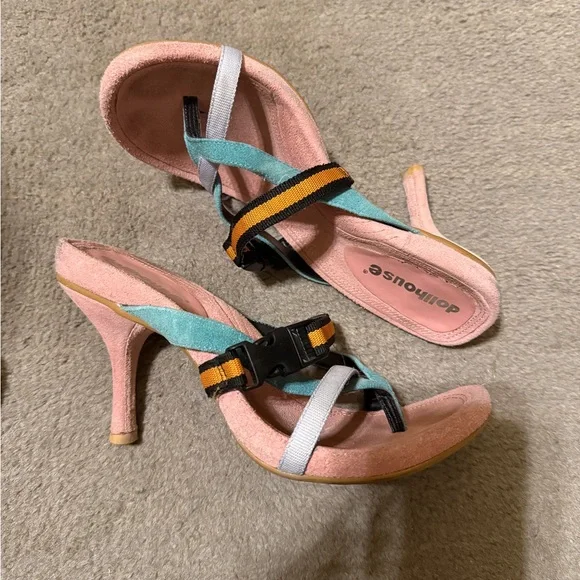 Dollhouse Women's Pink and Teal Sandals - Picture 2 of 6